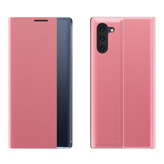 For Galaxy Note 10 Plus Plain Texture Cloth Attraction Flip Holder Leather Phone Case(Pink) by buy2fix