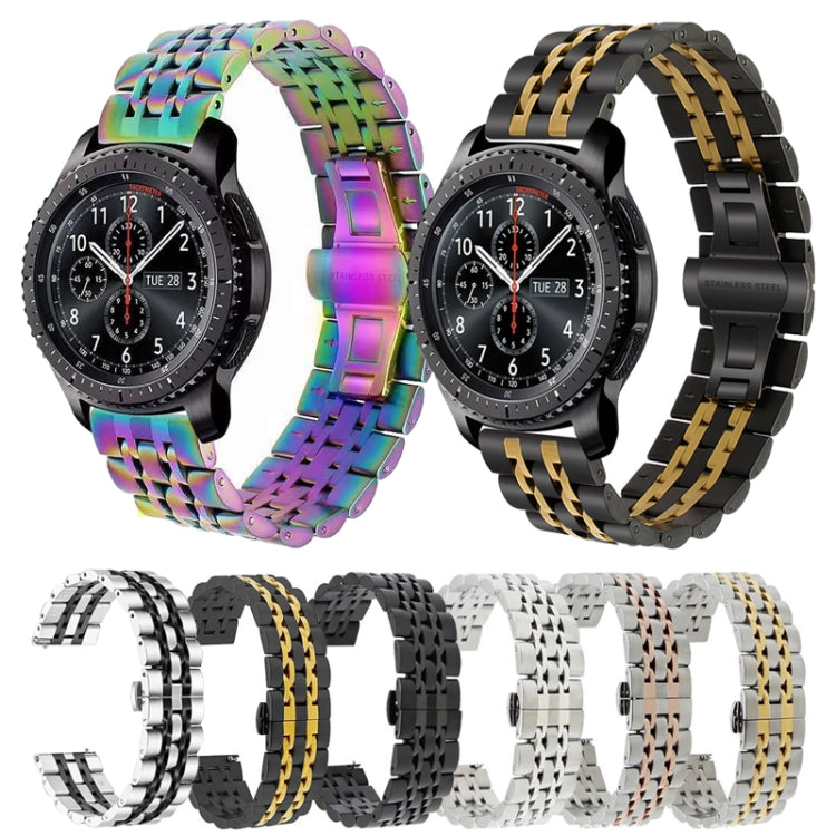 22mm For Huawei Watch GT2e GT2 46mm Seven Stainless Steel Watch Band(Black gold) by buy2fix