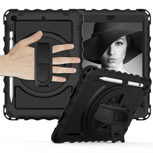 For iPad 10.2 360 Degree Rotating Case with Pencil Holder, Kickstand Shockproof Heavy Duty with Shoulder Strap,Hand Strap(Black) by buy2fix