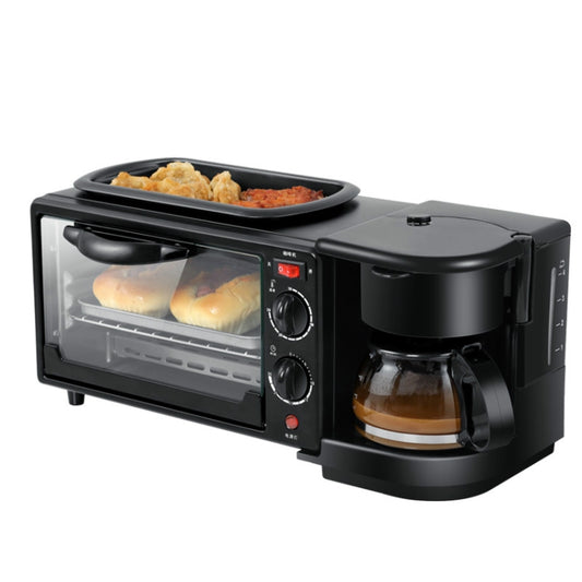 3 in 1 Electric Breakfast Machine Multifunction Coffee Maker + Frying Pan + Mini Oven Household Bread Pizza Oven(Black) by buy2fix