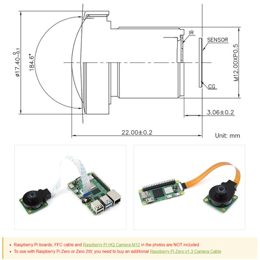 Waveshare WS1842714 For Raspberry Pi M12 High Resolution Lens, 14MP, 2.72mm Focal Length,23964 by Waveshare