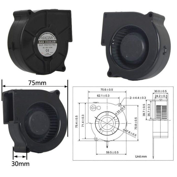 ASIACOOL Silent Turbo Blower Fan, Specification:7530 12V by buy2fix