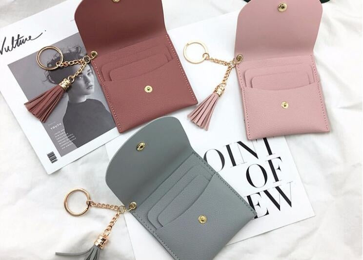 Fashion Women Wallet Short Leather Mini Casual ID Card Holders Bags Ladies Coin Clutch Tassel Bag(Black) by buy2fix