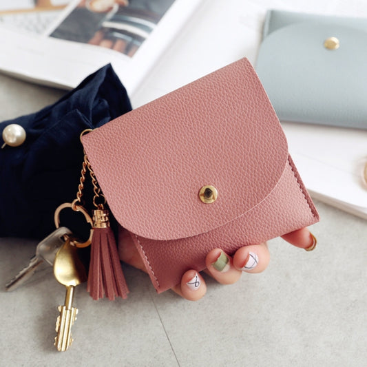Fashion Women Wallet Short Leather Mini Casual ID Card Holders Bags Ladies Coin Clutch Tassel Bag(Dark Pink) by buy2fix