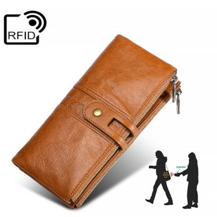 Ladies Genuine Leather Long Wallet Anti-theft Card Bag Multifunctional Clutch Bag(Black) by buy2fix