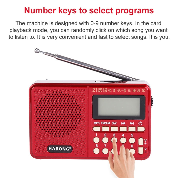 3 PCS HABONG KK-170 Portable 21 Bands FM/AM/SW Radio Rechargeable Radio Receiver Speaker, Support USB / TF Card / MP3 Music Player by buy2fix