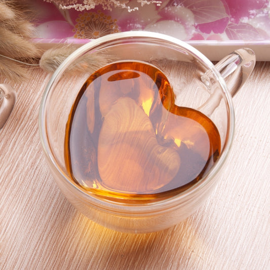 Heart Shaped Double Wall Glass Mug Resistant Transparent Tea Cups(240ml) by buy2fix