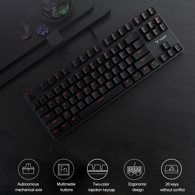 Rapoo V500 87-keys Alloy Edition Desktop Laptop Computer Game Esports Office Home Typing Metal Wired Mechanical Keyboard without Backlight,(Black Shaft) by Rapoo