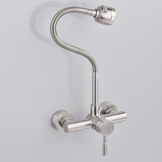 Stainless Steel Material Wall Mounted Kitchen Sink Mixer Faucet Free Rotation Hose Water Tap by buy2fix