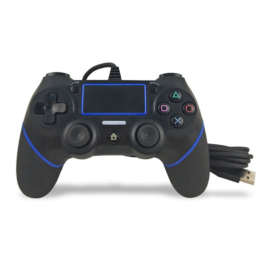 For PS4 Handle Wired Handle Cable Game Controller(Black Blue) by buy2fix