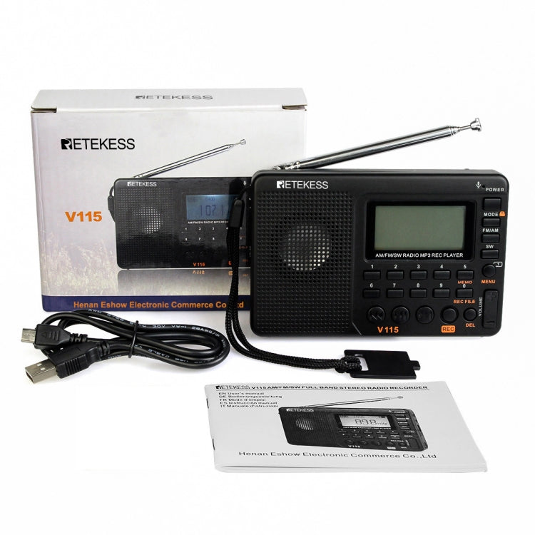 Retekess V-115 Full Band Radio FM AM Portable MP3 Player(Black) by buy2fix