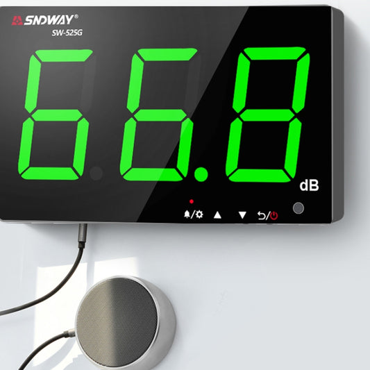 SNDWAY Wall-mounted 30~130dB Large Screen Digital Display Noise Decibel Monitoring Testers, Specification:SW525G with Storage + USB Green by SNDWAY
