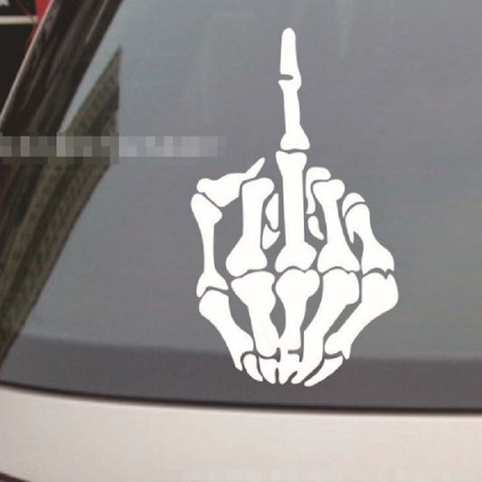 10 PCS Anti-High Beam Car Sticker Middle Finger Despise Reflective Car Sticker Bones Motorcycle Sticker(White) by buy2fix
