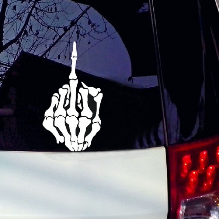 10 PCS Anti-High Beam Car Sticker Middle Finger Despise Reflective Car Sticker Bones Motorcycle Sticker(White) by buy2fix
