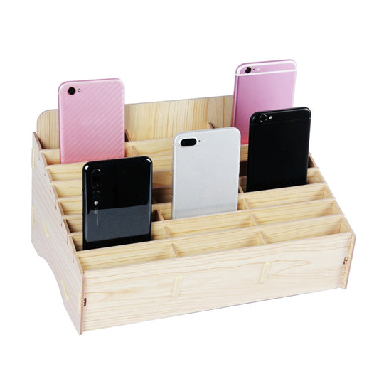 White Oak 24 Grid Wooden Conference Classroom Mobile Phone Organizer Desktop Storage Box by buy2fix