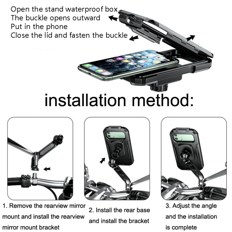 Kewig Bicycle Motorcycle Rearview Mirror Waterproof Box Touch Screen Phone Holder(Large) by Kewig