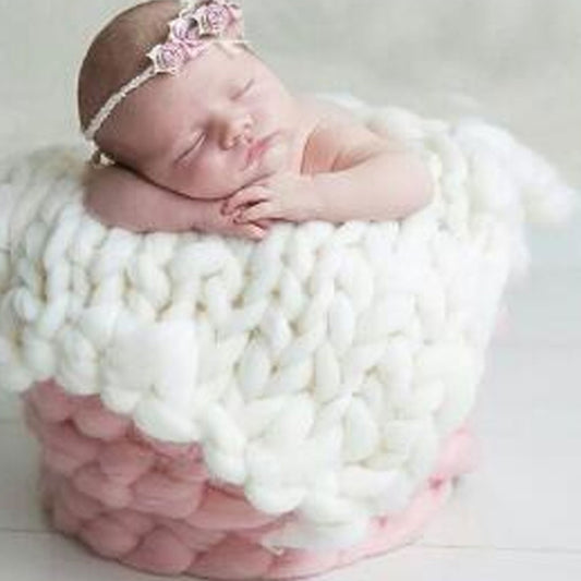 50x50cm Soft Newborn Photography Prop Chunky Knit Blanket for 100 Days Milestone(White) by buy2fix