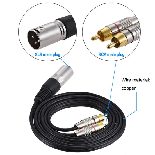 XLR Male To 2RCA Male Plug Stereo Audio Cable, Length:, Length:5m by buy2fix