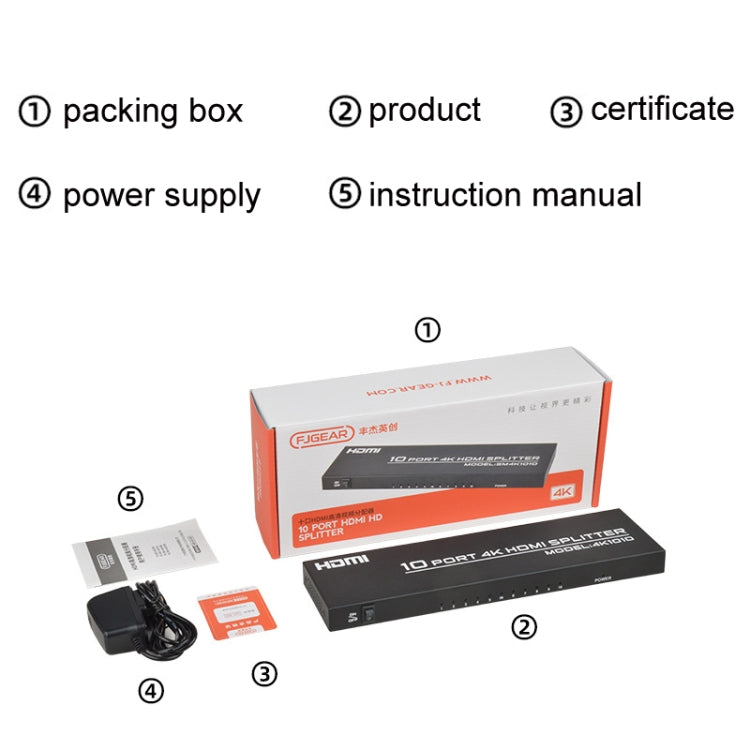 FJGEAR FJ-SM1010 30HZ HDMI 4K HD Audio And Video Splitter, Plug Type:EU Plug(Black) by FJGEAR