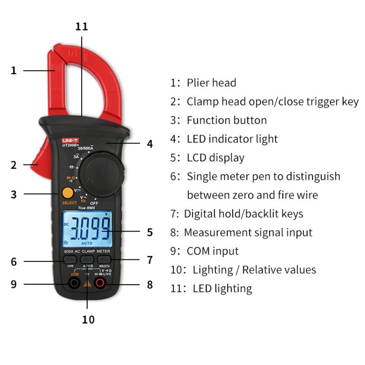 UNI-T UT200B+ 600A Digital Clamp Multimeter AC/DC Voltage Detector Frequency Resistance Tester by UNI-T
