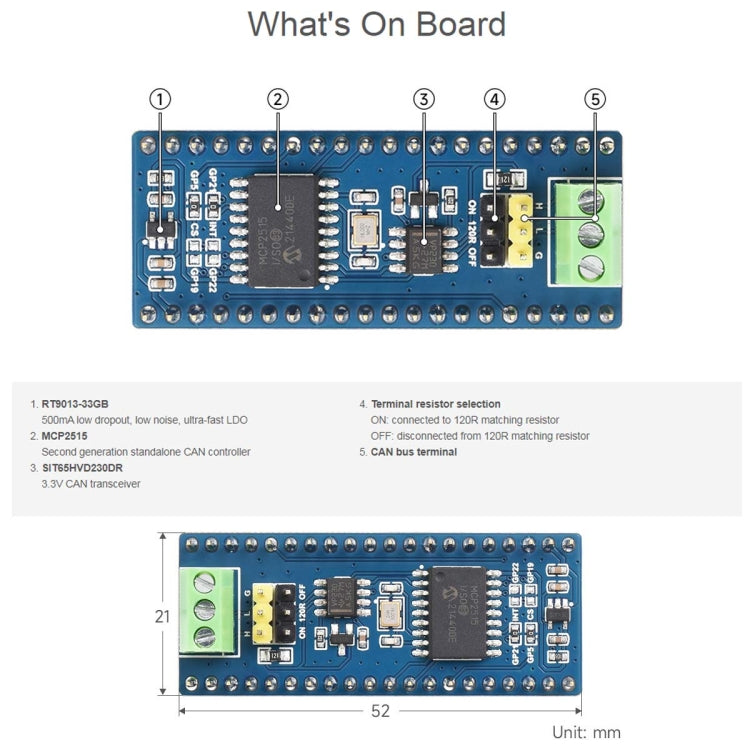 Waveshare For Raspberry Pi Pico CAN Bus Module (B),Enabling Long Range Communication Through SPI,23775 by Waveshare