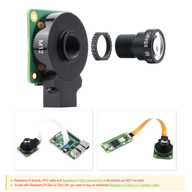 Waveshare WS0202505 For Raspberry Pi M12 Camera Lens ,5MP, 25mm Focal Length,Large Aperture,24054 by WAVESHARE