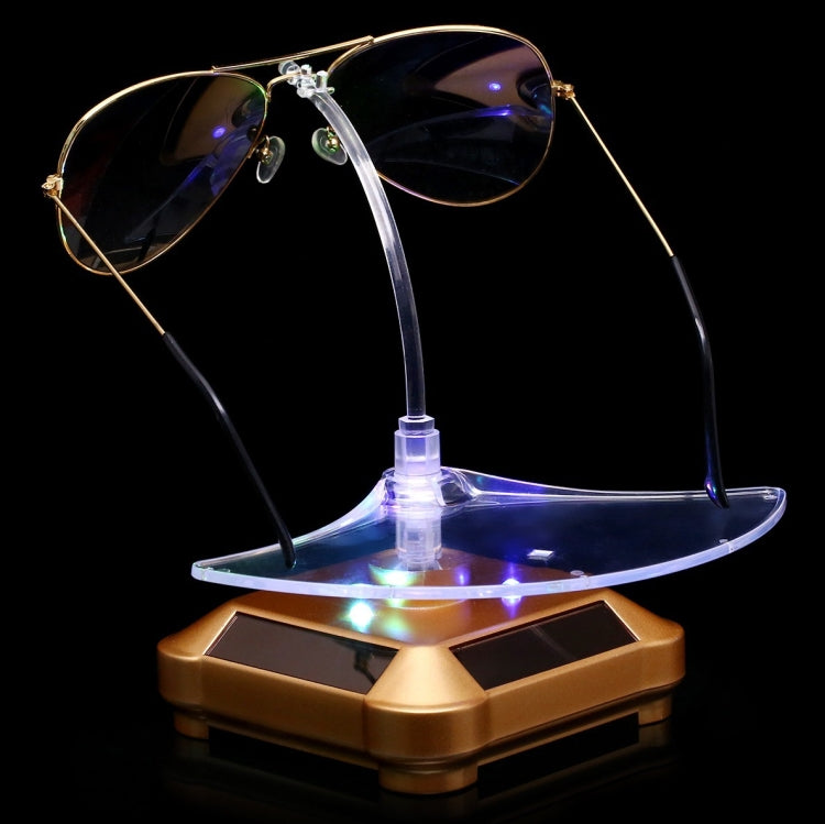 Solar 360 Degree Rotating Turntable Colorful Lights Glasses Display Stand(Gold) by buy2fix