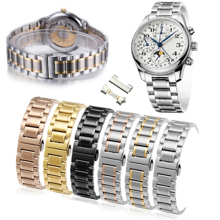 18mm Steel Bracelet Butterfly Buckle Five Beads Unisex Stainless Steel Solid Watch Strap, Color:Silver by buy2fix