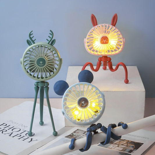 Mini Octopus Night Light Fan Children Cute Baby Carriage Portable USB Charging Fan Random Style Colour Delivery by buy2fix