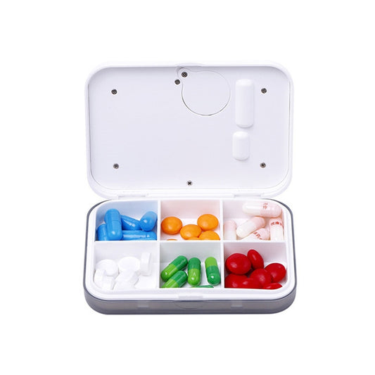 Regular Reminder Compartment Electronic Pill Box 6 Grid Electronic Version Mini Sealed Pill Box(Gray) by buy2fix