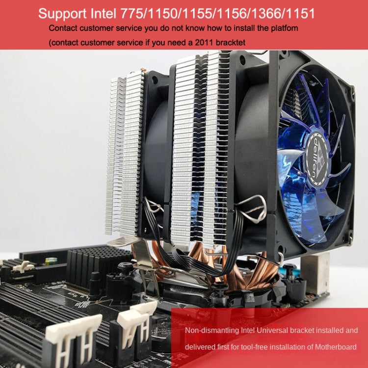 Desktop Computer 6 Copper Tube CPU Radiator Super Quiet Blue Light 3-pin Double Fan by buy2fix