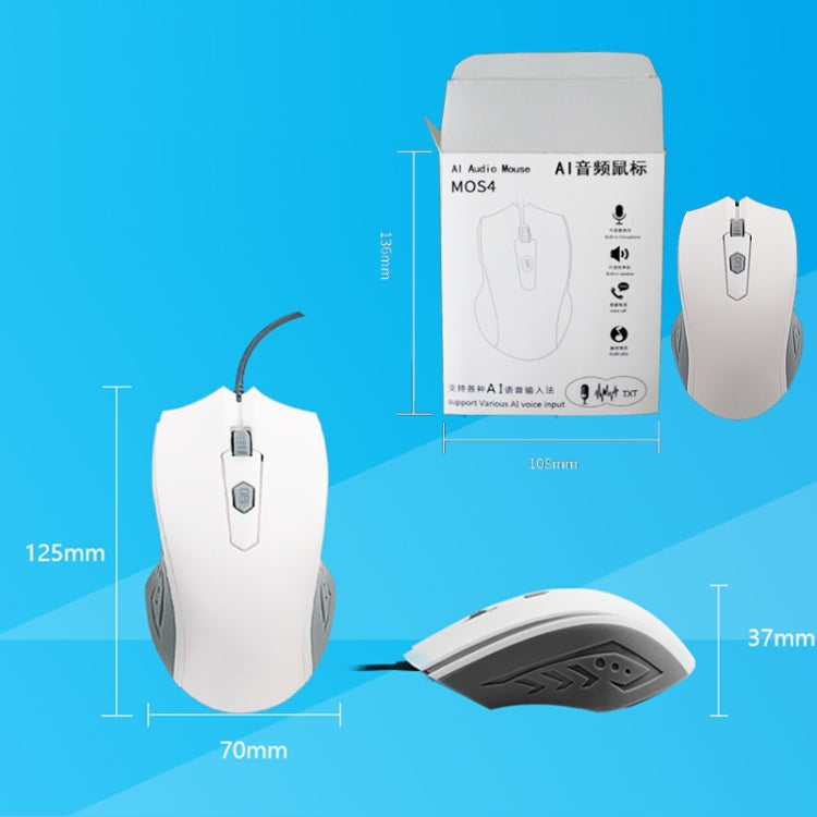 Pcsensor MOS4 4 Keys 2400DPI Game Intelligent Voice Recognition Input Mouse, Cable Length: 1.5m(Sound) by Pcsensor