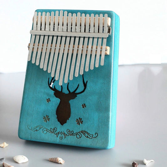 17-tone Kalimba Portable Thumb Piano, Style:Mahogany-Blue (Classic Deer) by buy2fix
