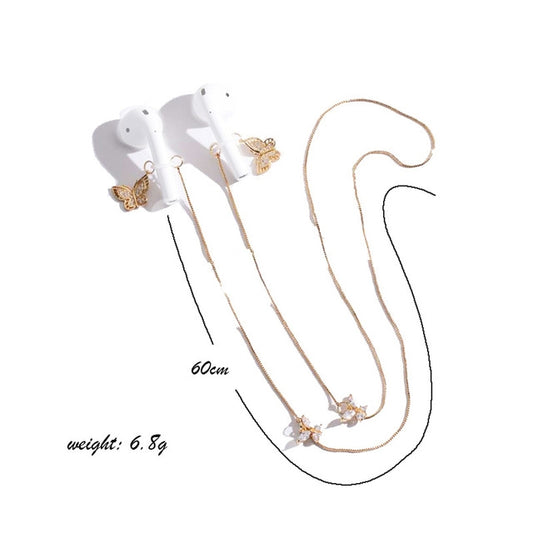 Universal Anti-lost Chain for Wireless Earphones Sweet and Simple Commuter Zircon Butterfly Anti-lost Necklace(Golden) by buy2fix