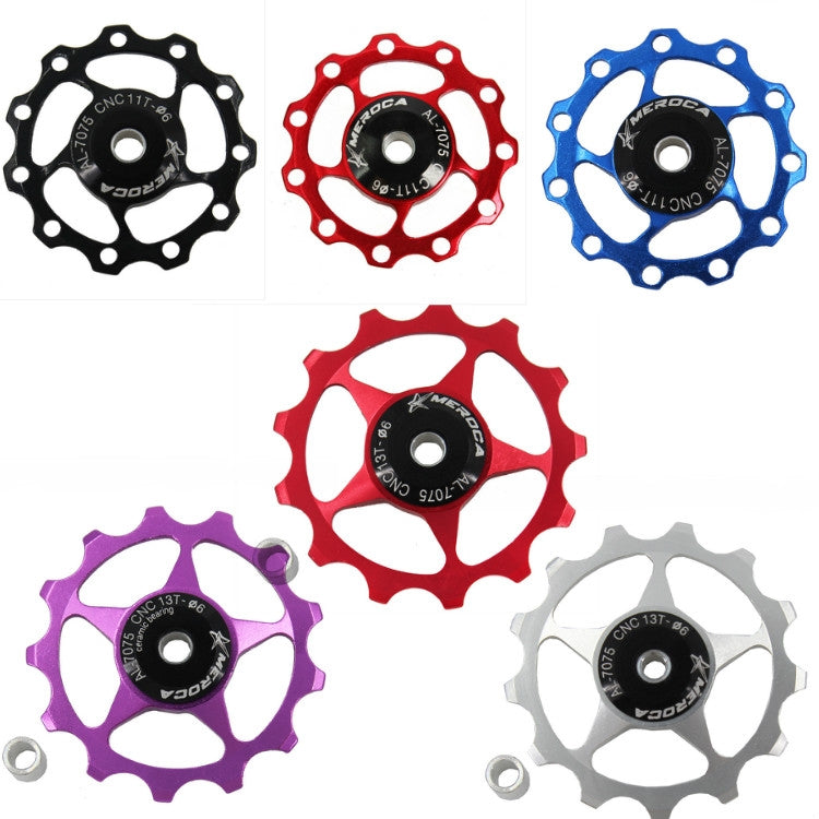 MEROCA Metal Bearings Mountain Bike Road Bike Rear Derailleur Guide Wheel 11T/13T Guide Wheel, Specification:13T, Color:Electroplating Colorful by buy2fix