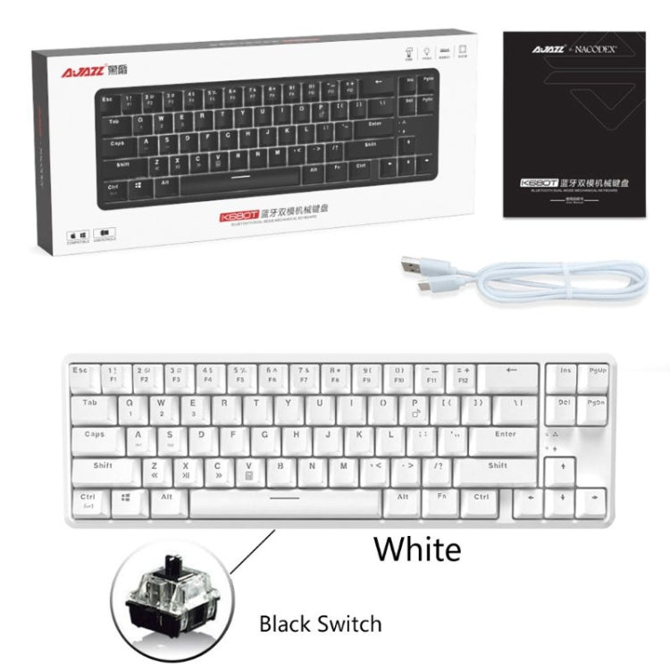Ajazz K680T Mini USB Wired Dual-mode Charging 68-keys Laptop Bluetooth Mechanical Keyboard, Cable Length: 1.6m, Style:Black Shaft(White) by Ajazz