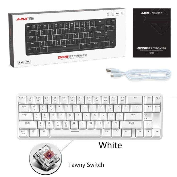 Ajazz K680T Mini USB Wired Dual-mode Charging 68-keys Laptop Bluetooth Mechanical Keyboard, Cable Length: 1.6m, Style:Tea Shaft(White) by Ajazz
