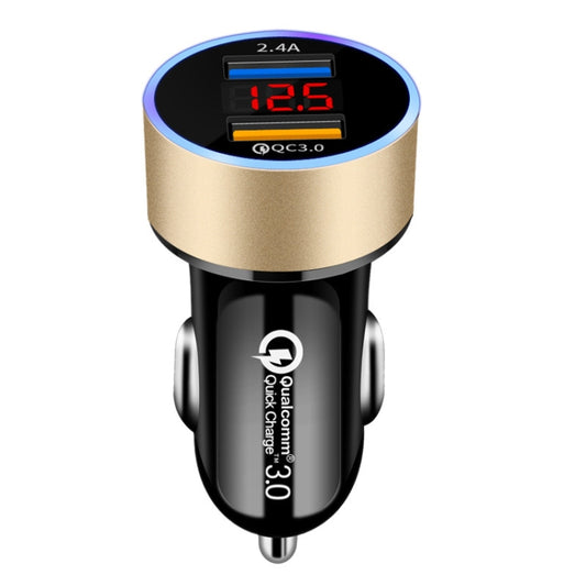 2 PCS Aluminum Ring Display Car Charger QC3.0+2.4A Aluminum Alloy Multi-function Halo Digital Display Car Charger(Gold) by buy2fix