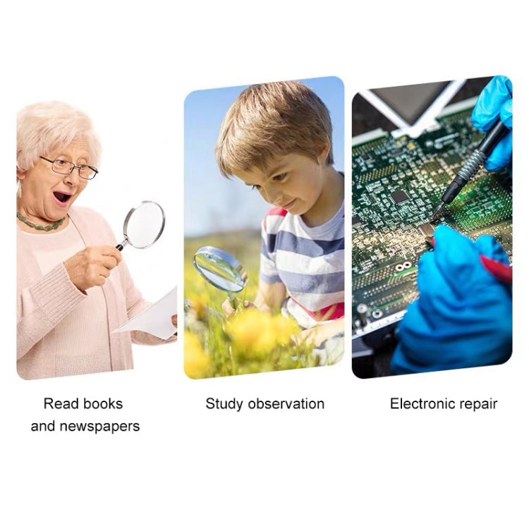 Handheld High-definition Lens with LED Light Reading and Maintenance Magnifying Glass for the Elderly, Style:95mm 10 Times by buy2fix