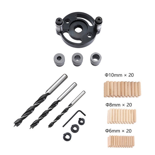 Woodworking Straight Hole Puncher Self-Centering Dowel Splicing Drilling Locator Woodworking Drilling Tool, Style: Black+7 PCS Drill Bit+60 Wood Tip by buy2fix
