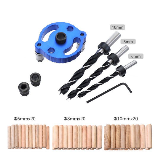 Woodworking Straight Hole Puncher Self-Centering Dowel Splicing Drilling Locator Woodworking Drilling Tool, Style: Blue+7 PCS Drill Bit+60 Wood Tip by buy2fix