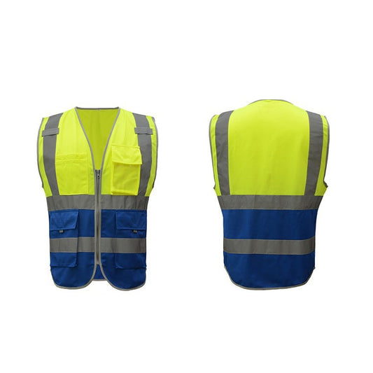 Multi-pockets Safety Vest Reflective Workwear Clothing, Size:L-Chest 118cm(Yellow Blue) by buy2fix