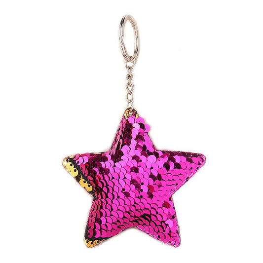 2 PCS Cute Chaveiro Star Keychain Glitter Pompom Sequins Key Chain Gifts for Women Llaveros Mujer Car Bag Accessories Key Ring(Magenta) by buy2fix