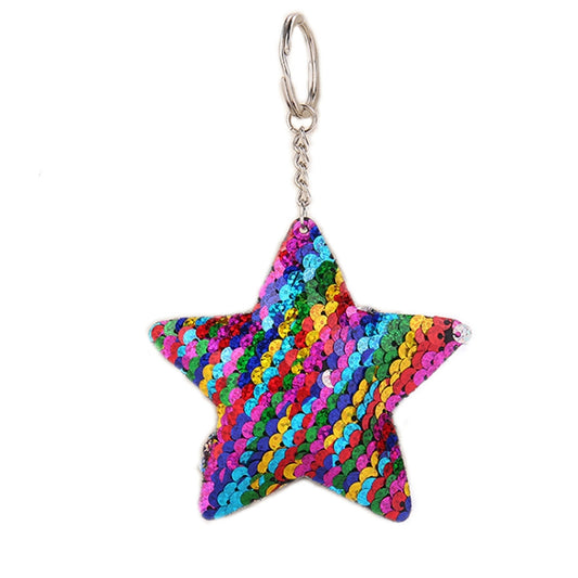 2 PCS Cute Chaveiro Star Keychain Glitter Pompom Sequins Key Chain Gifts for Women Llaveros Mujer Car Bag Accessories Key Ring(Colorful) by buy2fix