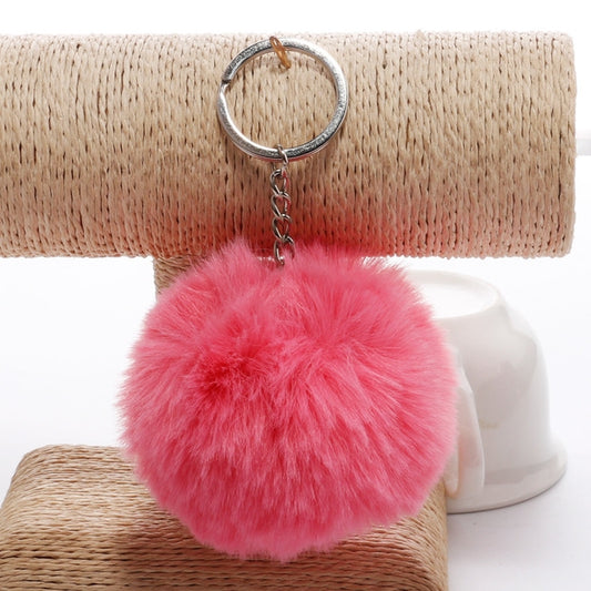 Simple Key Chain Fur Ball Pompon Keychain Pompom Artificial Rabbit Fur Animal Keychains for Woman Car Bag Key Rings(magenta) by KOOROL