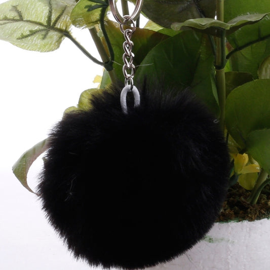 Simple Key Chain Fur Ball Pompon Keychain Pompom Artificial Rabbit Fur Animal Keychains for Woman Car Bag Key Rings(black) by KOOROL