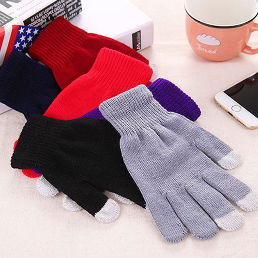 Winter Touch Screen Gloves Women Men Warm Stretch Knit Mittens Imitation Wool Thicken Full Finger Gloves(Black) by buy2fix