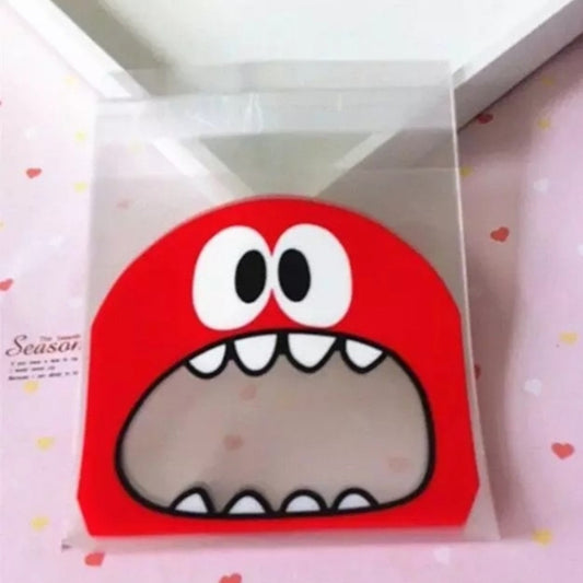 100 PCS Cute Big Teech Mouth Monster Plastic Bag Wedding Birthday Cookie Candy Gift OPP Packaging Bags, Gift Bag Size:10x10cm(Red) by buy2fix