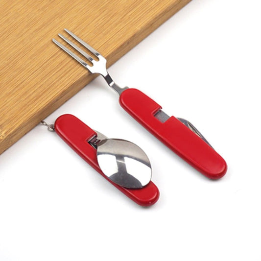 Outdoor Tableware Stainless Steel Spoon / Fork / Knife / Bottle Opener 4 in 1 Multifunctional Folding Cutlery Set by buy2fix