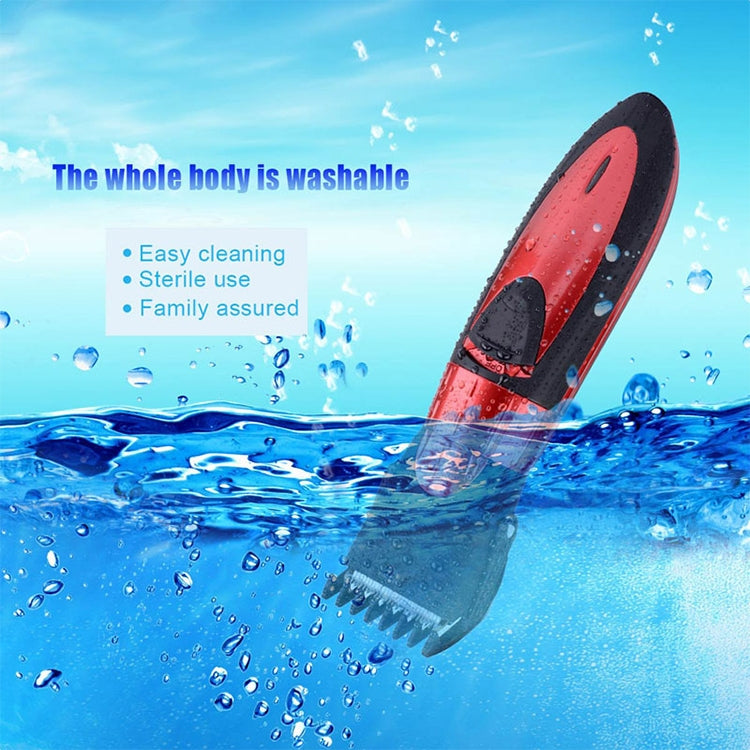 Waterproof Electric Hair Clipper Rechargeable Hair Trimmer Hair Cutting Machine Haircut Beard Trimer, EU Plug(Red) by buy2fix